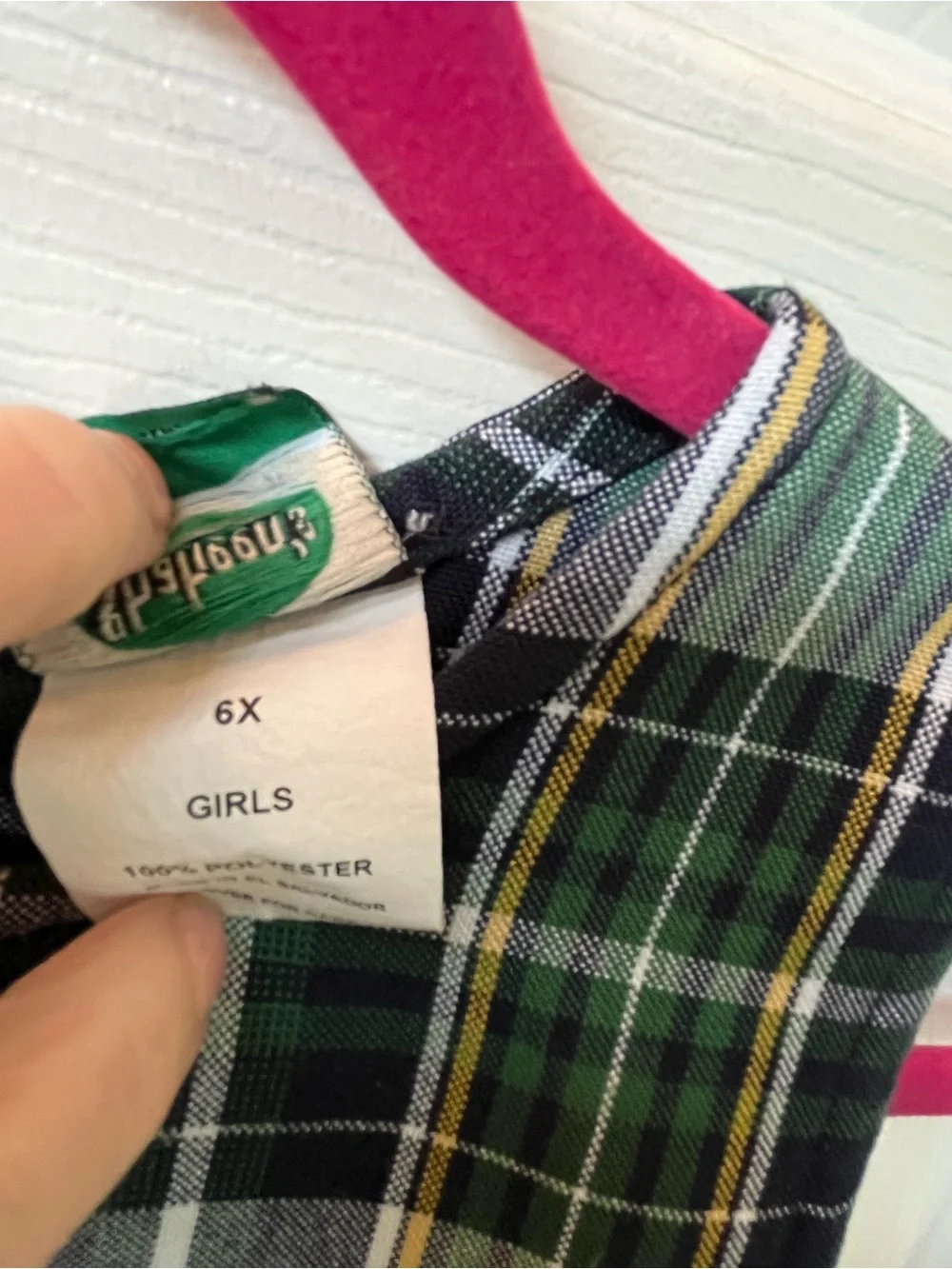 Girls Green Plaid Sleeveless School Dress